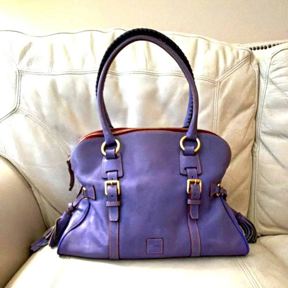 Dooney & Bourke Florentine Purple Domed Buckle Satchel Leather Bag RARE